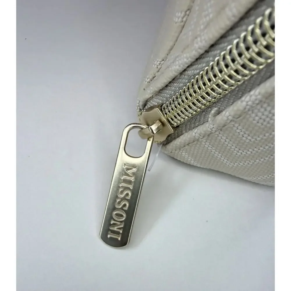 Missoni for Delta Beige Zigzag Zip Makeup Bag Pouch 8x5x2 in